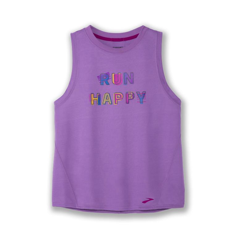 Brooks Distance Graphic Running Tank Top - Women's - Heliotrope/Run Happy/MediumPurple (81495-KBVO)